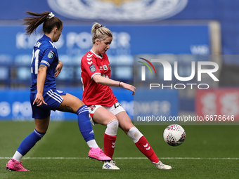  Lois Heuchan of Charlton Athletic (R) clears the ball under pressure from Hannah Cain of Leicester City during the FA Women's Championship...
