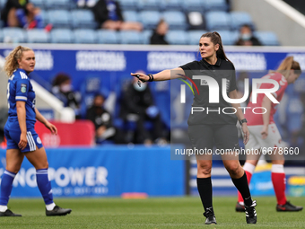  Referee Amy Barber gestures during the FA Women's Championship match between Leicester City and Charlton Athletic at the King Power Stadium...