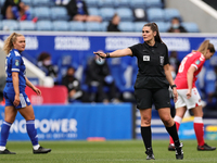  Referee Amy Barber gestures during the FA Women's Championship match between Leicester City and Charlton Athletic at the King Power Stadium...