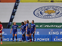  Hannah Cain of Leicester City celebrates with teammates after scoring the her sides second goal the match during the FA Women's Championshi...