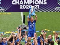  Leicester City Women celebrate as Millie Farrow of Leicester city lifts the Womens Championship trophy during the FA Women's Championship m...