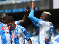 Victor Osimhen of SSC Napoli celebrates after scoring during the Serie A match between SSC Napoli and Cagliari Calcio at Stadio Diego Armand...