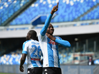 Victor Osimhen of SSC Napoli celebrates after scoring during the Serie A match between SSC Napoli and Cagliari Calcio at Stadio Diego Armand...