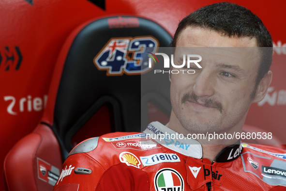 Jack Miller (43) of Australia and Ducati Lenovo Team sitting inside his box during the MotoGP test day at Circuito de Jerez - Angel Nieto on...