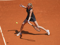 Czechoslovakia's Petra Kvitova in action in the match against to New Zealand's Ashleigh Barty during their 2021 WTA Tour Madrid Open tennis...