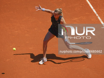 Czechoslovakia's Petra Kvitova in action in the match against to New Zealand's Ashleigh Barty during their 2021 WTA Tour Madrid Open tennis...