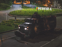 Colombian military armoured vehicle is seen during the national strike in Colombia, after seven days of consecutive marches since last April...