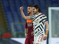 Edinson Cavani of Manchester United celebrates scoring first goal during the UEFA Europa League Semi-Final match between AS Roma and Manches...