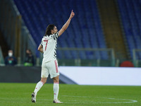 Edinson Cavani of Manchester United celebrates after scoring second goal during the UEFA Europa League Semi-Final match between AS Roma and...