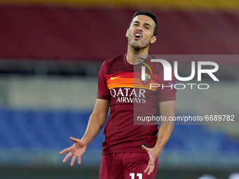Pedro of AS Roma looks dejected during the UEFA Europa League Semi-Final match between AS Roma and Manchester United at Stadio Olimpico, Rom...