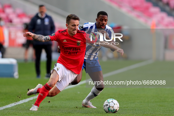 Alejandro Grimaldo of SL Benfica (L) vies with Wilson Manafa of FC Porto during the Portuguese League football match between SL Benfica and...
