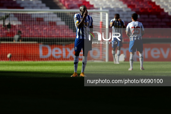 Moussa Marega of FC Porto reacts during the Portuguese League football match between SL Benfica and FC Porto at the Luz stadium in Lisbon, P...