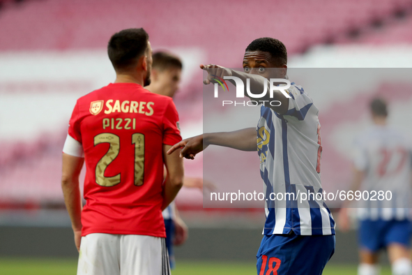 Wilson Manafa of FC Porto (R ) gestures during the Portuguese League football match between SL Benfica and FC Porto at the Luz stadium in Li...