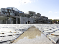 A general view of the Scottish Parliament Building as ballots are counted and results begin to be announced for the Scottish Election on May...