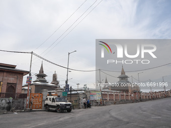 Deserted streets outside Kashmir's grand mosque during Covid-19 lockdown on the last friday of Ramadan in Srinagar, Indian Administered Kash...