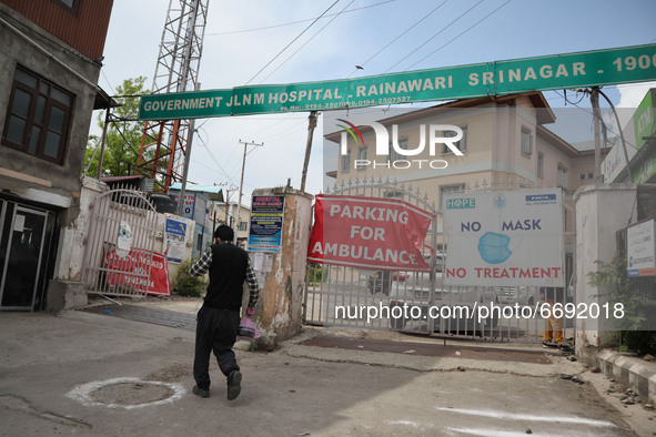A man walks outside a hospital during Covid-19 lockdown on the last friday of Ramadan in Srinagar, Indian Administered Kashmir on 07 May 202...