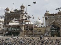 Pigeons fly over deserted Hazratbal mosque during Covid-19 lockdown on the last friday of Ramadan in Srinagar, Indian Administered Kashmir o...