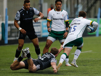    Ben Stevenson of Newcastle Falcons tackles Tom Parton during the Gallagher Premiership match between Newcastle Falcons and London Irish a...