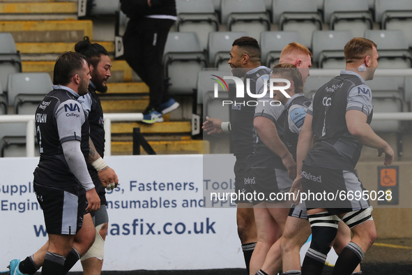  Newcastle Falcons celebrate their second try during the Gallagher Premiership match between Newcastle Falcons and London Irish at Kingston...