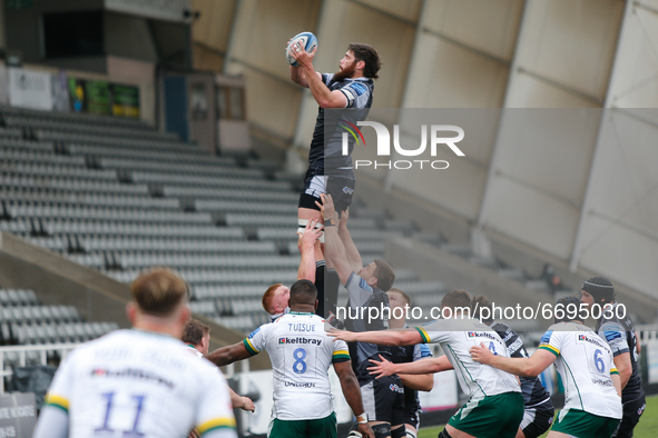    Greg Peterson of Newcastle Falcons takes line out ball during the Gallagher Premiership match between Newcastle Falcons and London Irish...