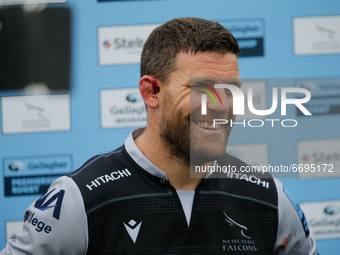    Mark Wilson of Newcastle Falcons is all smiles after his sides victory over London Irish in the Gallagher Premiership match between Newca...
