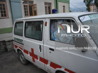 An ambulance set to shift a patient from temporary hospital in Srinagar, Indian Administered Kashmir on 08 May 2021. A Local NGO Athrout has...