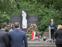 The Lord Mayor of Hanover, Belit Onay, speaks at the commemoration of the 76th anniversary of the liberation at the Memorial cemetery at the...