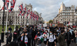 LONDON, UNITED KINGDOM - MAY 11, 2021: Demonstrators march in Parliament Square during a p...