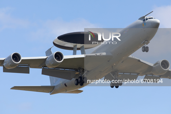A Royal Air Force Boeing E-3D Sentry Airborne Warning And Control System aircraft during Exercise Joint Warrior at RAF Lossiemouth, Scotland...