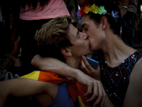 SPAIN, Madrid:a couple kissing during the 2015 gay pride parade in Madrid on July 4, 2015. ( 