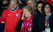SANTIAGO, July 5, 2015 () -- Chilean President Michelle Bachelet (C) celebrates Chile's vi...
