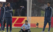 (150705) -- SANTIAGO, July 5, 2015 () -- Lionel Messi (C) of Argentina reacts after the fi...
