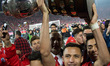 (150705) -- SANTIAGO, July 5, 2015 () -- Alexis Sanchez (Front) of Chile celebrates after...