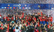 (150705) -- SANTIAGO, July 5, 2015 () -- Players of Chile celebrate after the final match...