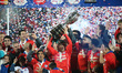 (150705) -- SANTIAGO, July 5, 2015 () -- Players of Chile celebrate after the final match...