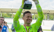Goalkeeper Eric Domaschke of SV Meppen celebrates after winning the lower saxony cup final...