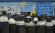 Stack of oxygen cylinders can be seen inside a government hospital amid coronavirus emerge...