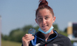 Anamaria Govorcinovic from Croatia celebrates the second place in the K1 women's 1000m dur...