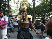 New York City mayoral candidate Paperboy The Prince speaks and sings to a group of people near City Hall on June 6, 2021 in New York City US...