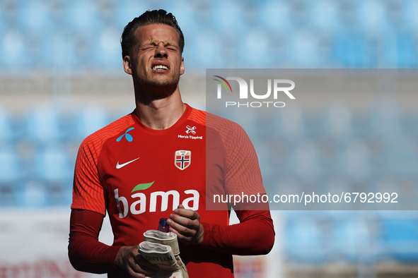 Orjan Nyland of Norway during the warm-up before the international friendly match between Norway and Greece at Estadio La Rosaleda on June 6...