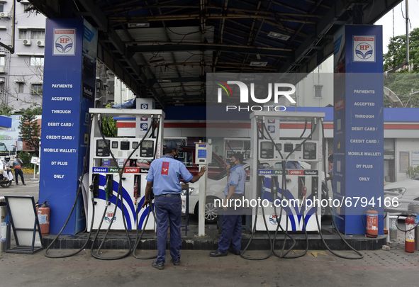 HP fuel pump in Kolkata, India, 10 June, 2021. Petrol price in Kolkata is Rs 95.52 per litre and Diesel price in Kolkata is Rs 89.32 per lit...