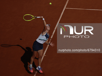 Czech Republic's Barbora Krejcikova plays against to Greece's Maria Sakkari during their women's singles semi-final tennis match on Day 12 o...