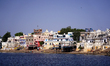 A Deserted view of Holy lake during the weekend lockdown in Pushkar, Rajasthan, India on 1...