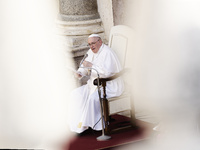 Pope Francis attends his weekly general audience in the San Damaso Courtyard at the Vatican, Wednesday, June 16, 2021.  (