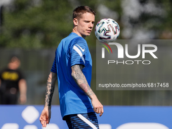 Robert Taylor of Finland in action during a Finland national team training session ahead of their UEFA Euro 2020 match against Belgium on Ju...