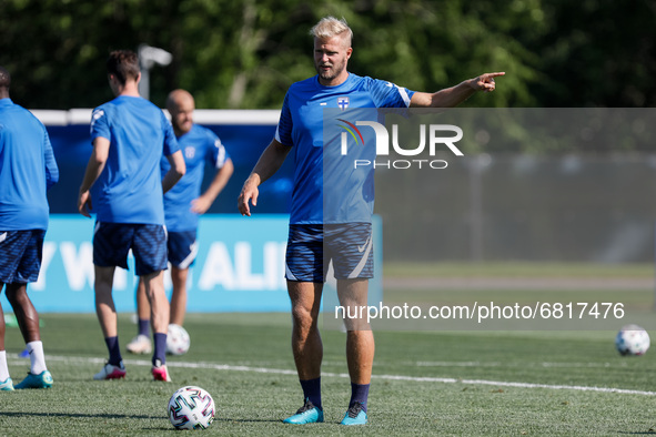 Paulus Arajuuri of Finland gestures during a Finland national team training session ahead of their UEFA Euro 2020 match against Belgium on J...
