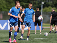 Jere Uronen (C) of Finland during a Finland national team training session ahead of their UEFA Euro 2020 match against Belgium on June 20, 2...