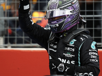 Lewis Hamilton of Great Britain and Mercedes AMG Petronas F1 Team greets  after the F1 Grand Prix of France at Circuit Paul Ricard on June 2...