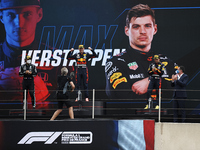 (L-R) Lewis Hamilton of Great Britain and Mercedes AMG Petronas F1 Team, Max Verstappen of Netherlands, Sergio "Checho" Perez of Mexico and...