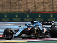 Fernando Alonso of Spain driving the (14) Alpine A521 Renault during the F1 Grand Prix of France at Circuit Paul Ricard on June 27, 2021 in...